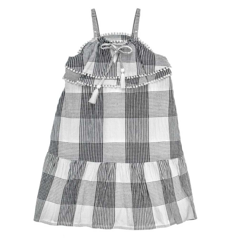 Mimi and Maggie Farmer’s Market 100% Cotton Dress Ruffled Top/Hem PomPom Fringe